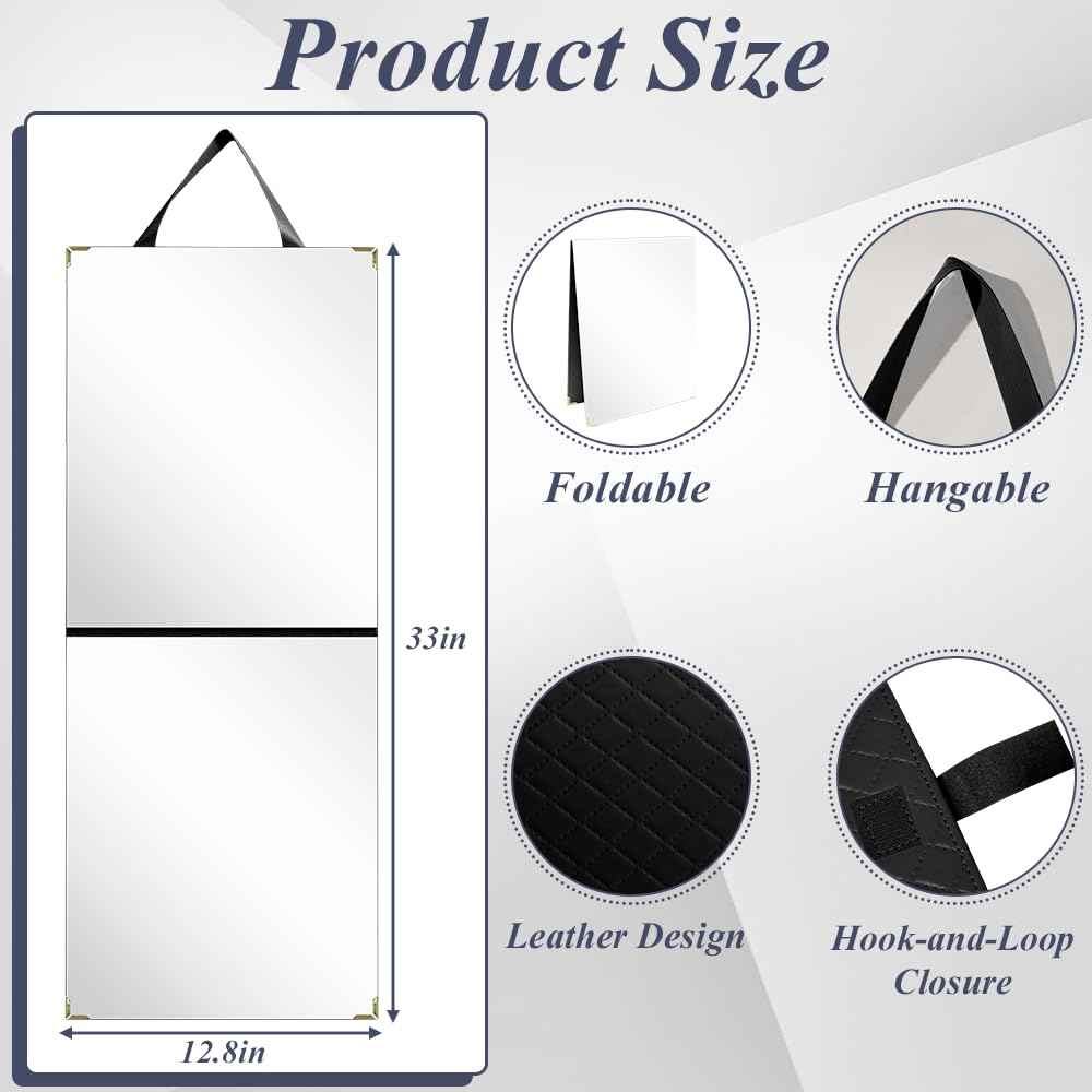 Layrslot Foldable Portable Full Length Mirror, Hanging Folding Mirror with Handle, Frameless Shatterproof Hanging for Camping, Travel, Dance, RV, Home Fitness, Gift (Black, 33x13 Inch)
