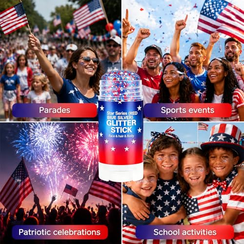 Red White Blue Glitter Stick for Face & Body