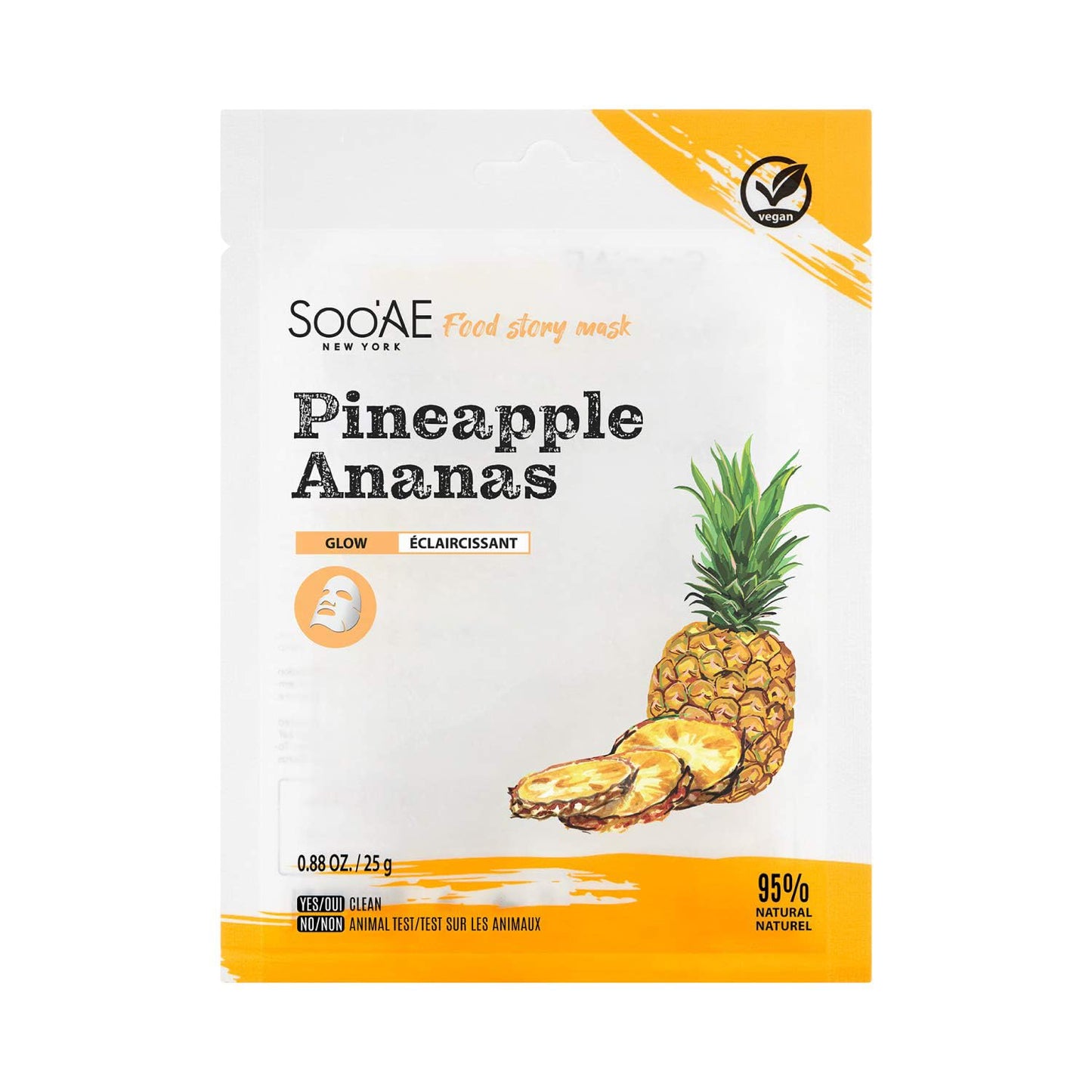 Soo'AE x Food Story - PINEAPPLE Vegan Glow + Nourishing Facial Mask [1 Count] Natural Hydrating face masks Vitamin C + E, Niacinamide Hyaluronic acid Korean face mask skin care