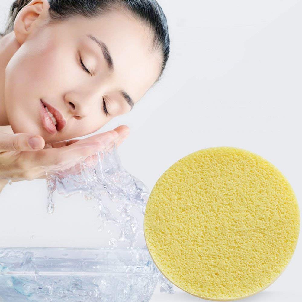 Facial Sponge Compressed,240 Count PVA Professional Makeup Removal Wash Round Face Sponge Pads Exfoliating Cleansing for Women with a Natural Loofah Sponge for Body Washing,Yellow