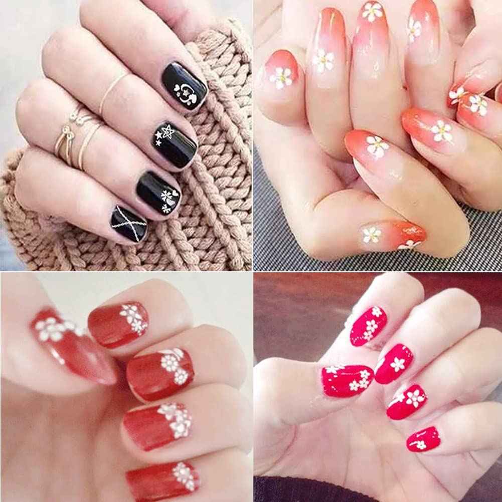 30 Sheets Flower Nail Art Stickers 3D Nail Art Supplies Self-Adhesive Nail Decals White Flower Stickers with Rhinestones Nail Designs for Women Floral Manicure Tips Accessories DIY Nail Decorations