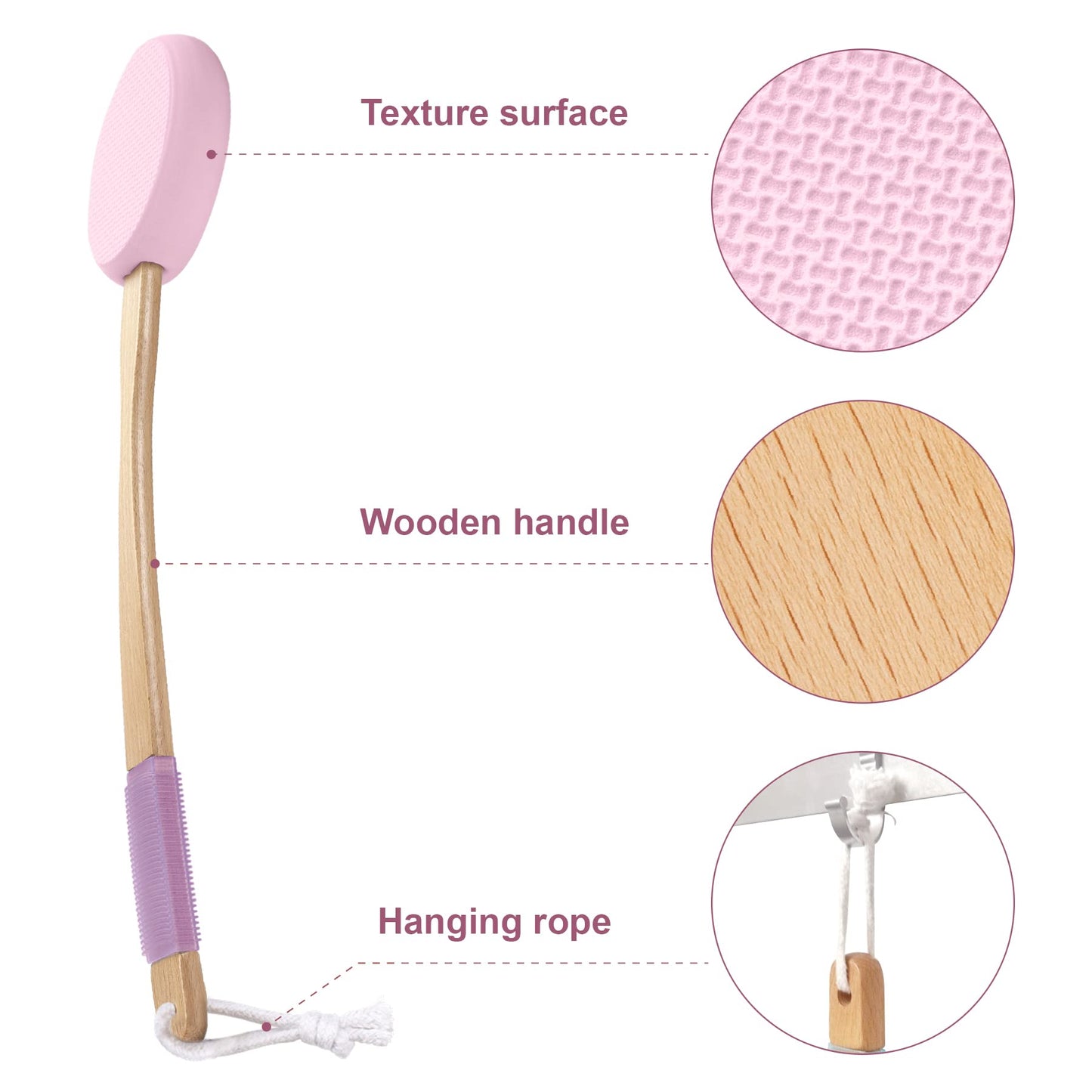 AmazerBath Lotion Applicator for Back, Feet, 4 Replaceable Pads with 1 Long Handled, Back Lotion Applicator for Elderly, Women, Apply Cream Medicine Skin Cream Moisturizer Sunscreen Tanner, Pink