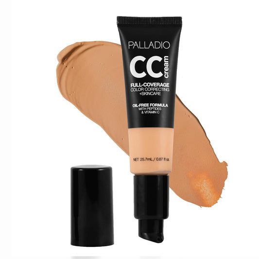 Palladio Full-Coverage Color Correction CC Cream, Oil-Free with Peptides & Vitamin C, Best for Correcting Redness and Uneven Skin Tone, Buildable Foundation Coverage (Med 31C)