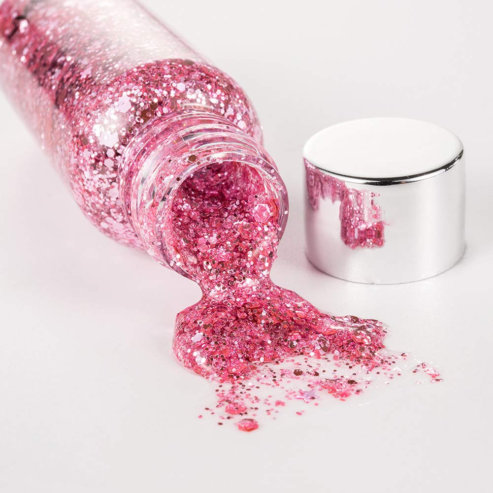 GL-Turelifes Mermaid Sequins Chunky Glitter Liquid Eyeshadow Glitter Body Gel Festival Glitter Cosmetic Face Hair Nails Makeup Sparkling 30g (#08 Red)