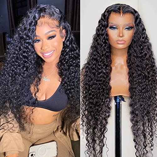 Water Wave 13x6 HD Transparent Lace Front Wigs Human Hair 180 Density Wet and Wavy Human Hair Wigs for Women Curly Lace Front Wig Human Hair Pre Plucked with Baby Hair Natural Color (18 Inch)