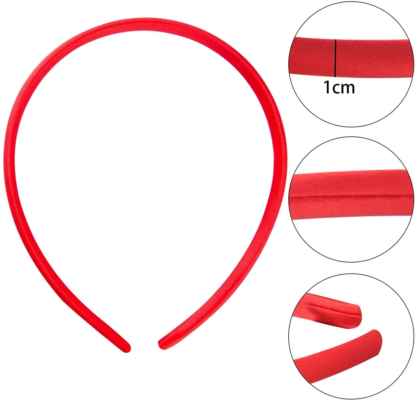 Candygirl Girls' DIY Satin Covered Headbands for Women Thin Plastic Red Head Bands for crafts Valentines Christmas Gift