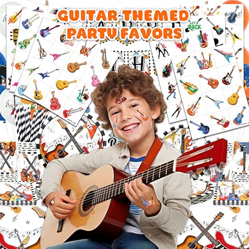 96 PCS Guitar Temporary Tattoos for Kids Party Favors