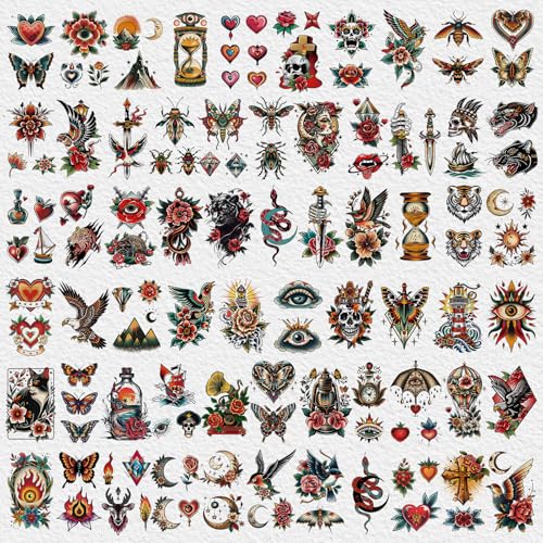 Cerlaza 79 Sheets Temporary Tattoos - Classic Old School Designs