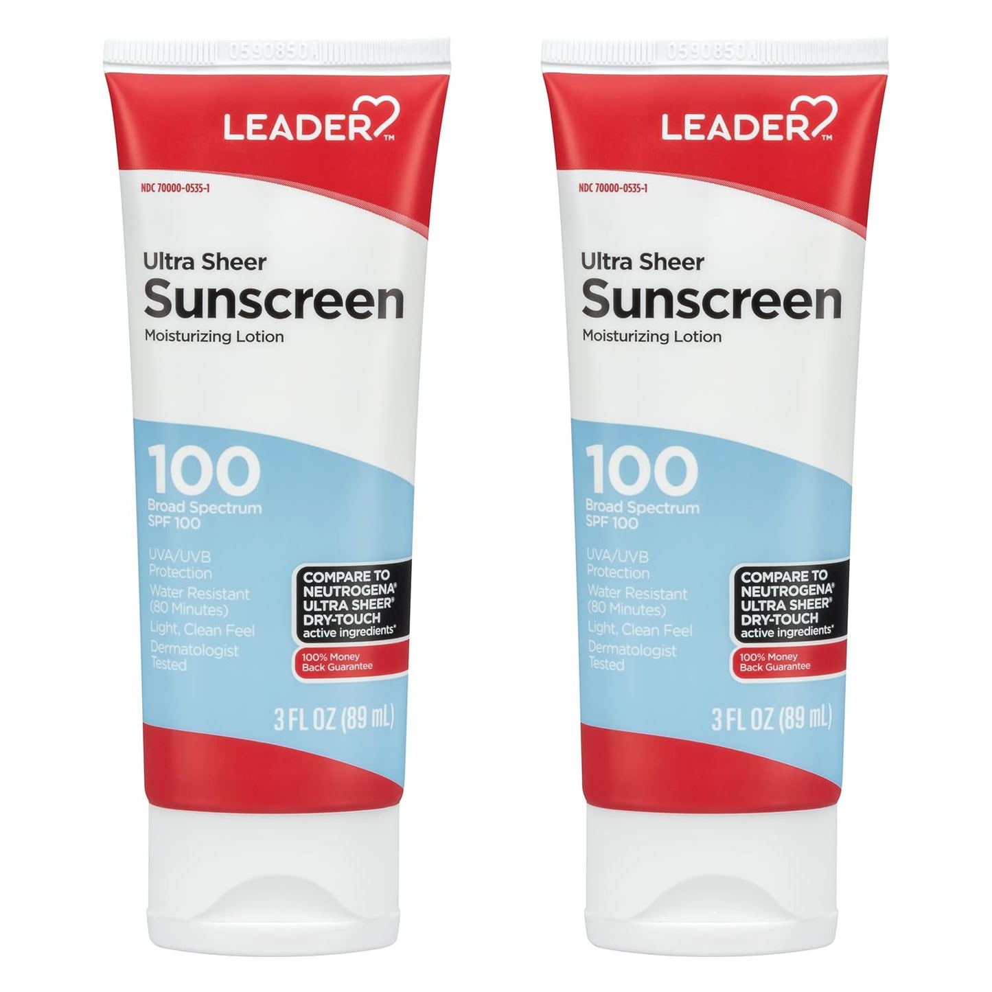 Leader Travel Sunscreen SPF 100+, Ultra Sheer Dry-Touch Water Resistant and Non-Greasy Lotion with Broad Spectrum SPF 100+, 3 Fl Oz (2)