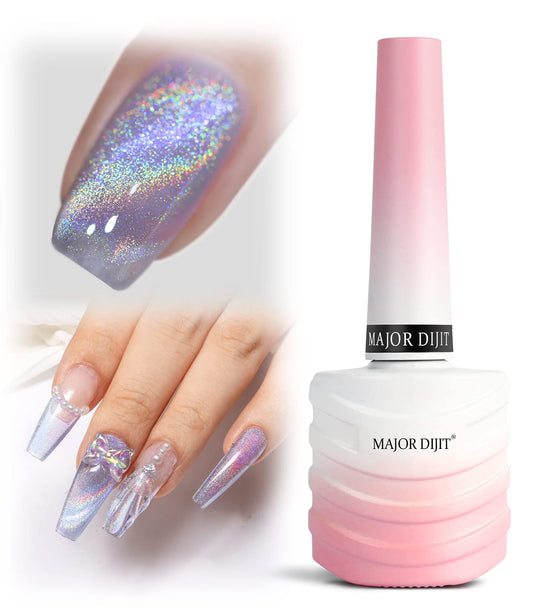 Gel Nail Polish 15ml/0.5fl oz Holographic Purple 9D Cat Eye Shiny Glitter Soak Off Nail Polish with Magnetic Stick for Nail Salon