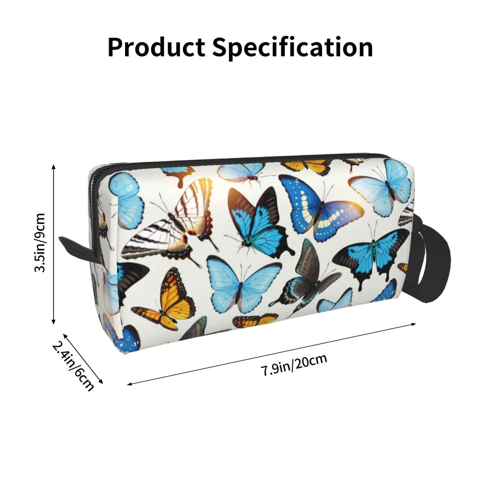 JKJOJIA Stylish Butterfly Makeup Bag Organizer Small Cosmetic Bags Portable Travel Toiletry Bag With Handle Simple Accessories Storage Zipper Pouch For Women Girl