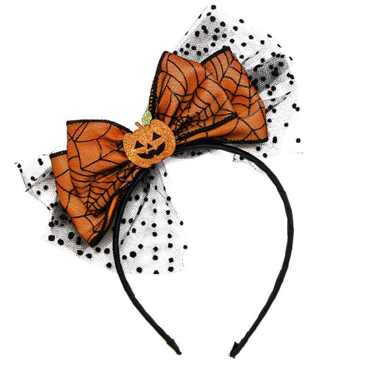 BELSITA Halloween Headbands Pumpkin Bow Design Hair Bands Happy Halloween Party Hair Accessories for Kids Women Cute Pumpkin Mesh Headwear Hair Hoop for Halloween Hair Decorations 1Pcs