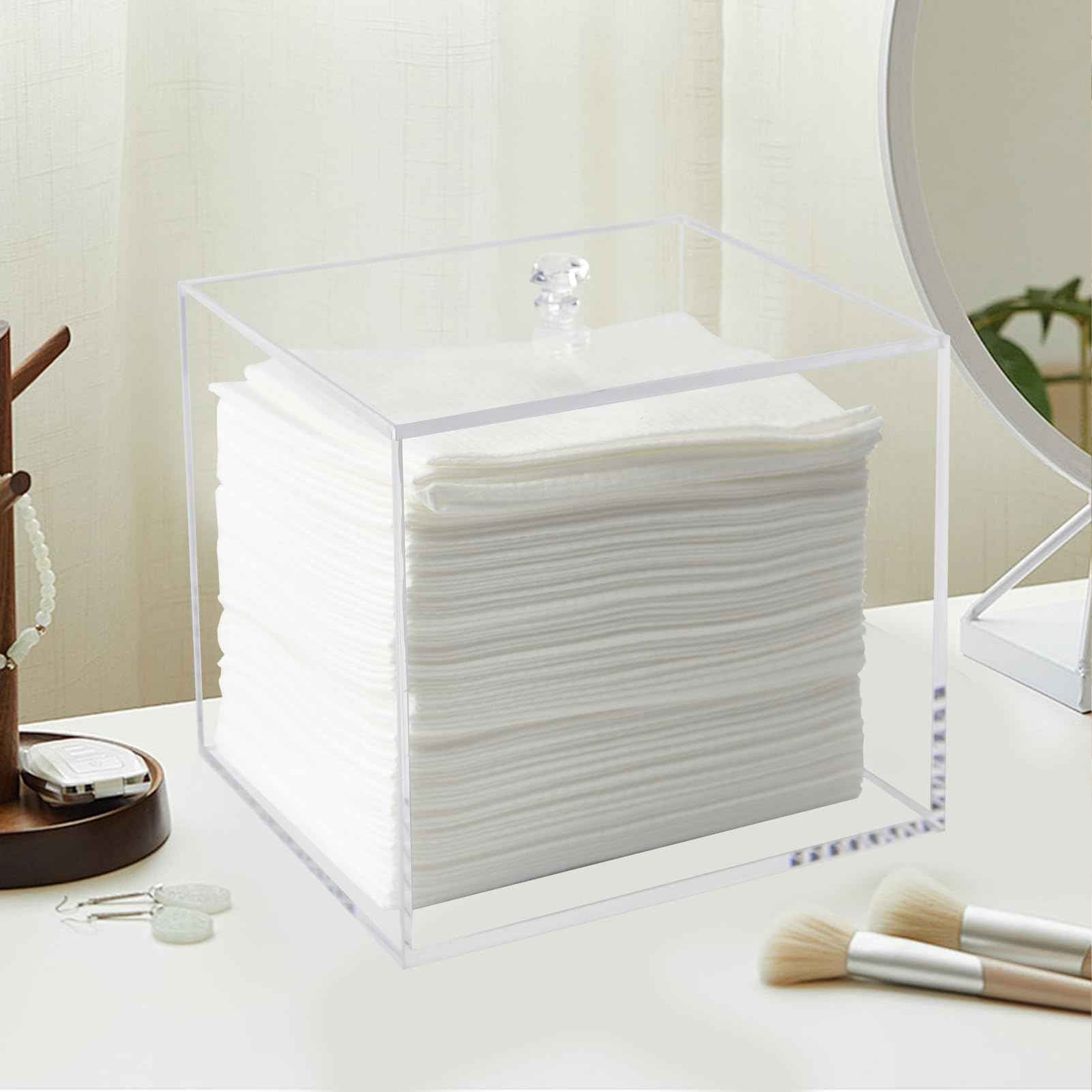 Weiai Face Towel Box, Acrylic Facial Disposable Towelettes Holder Container for XL Face Towels and Protects from Dust, Clear