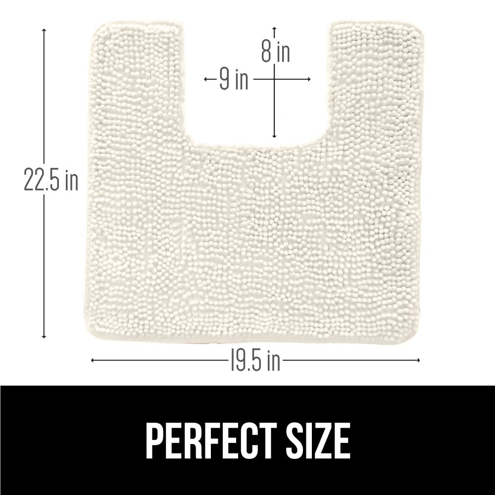 Gorilla Grip Plush Absorbent Shaggy Chenille Bath Rug Mat for Toilet Base with Rubber Backing, Machine Washable, Microfiber Bathroom Contour Mats for Toilets, Bath Room Decor, Square, 22.5x19.5, Ivory