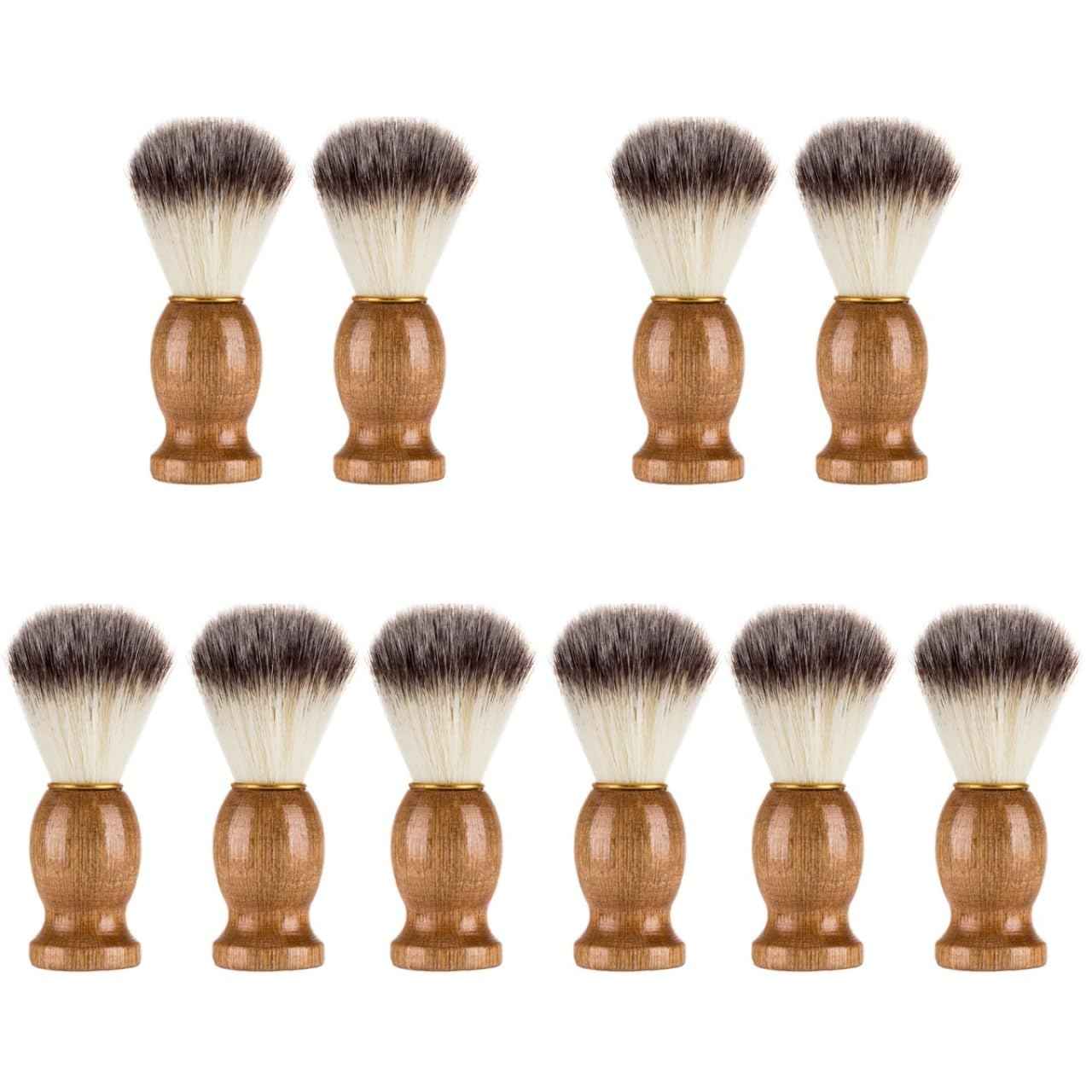 10 Pcs Wood Handled Badger Hair Shaving Brush Professional Salon Tools Beard Grooming Tool for Men Shave Accessory