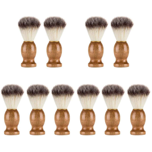 10 Pcs Wood Handled Badger Hair Shaving Brush Professional Salon Tools Beard Grooming Tool for Men Shave Accessory