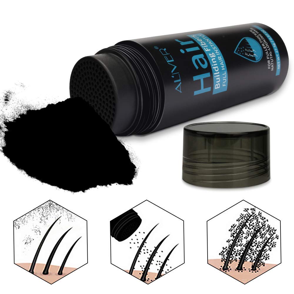 Aliver Fibers for Thinning Hair & Spray - Black - 27.5 Gr, Undetectable Natural Formula - Thicker Fuller Hair in 15 Seconds - Conceals Hair Loss & Look Younger - Designed for Men & Women