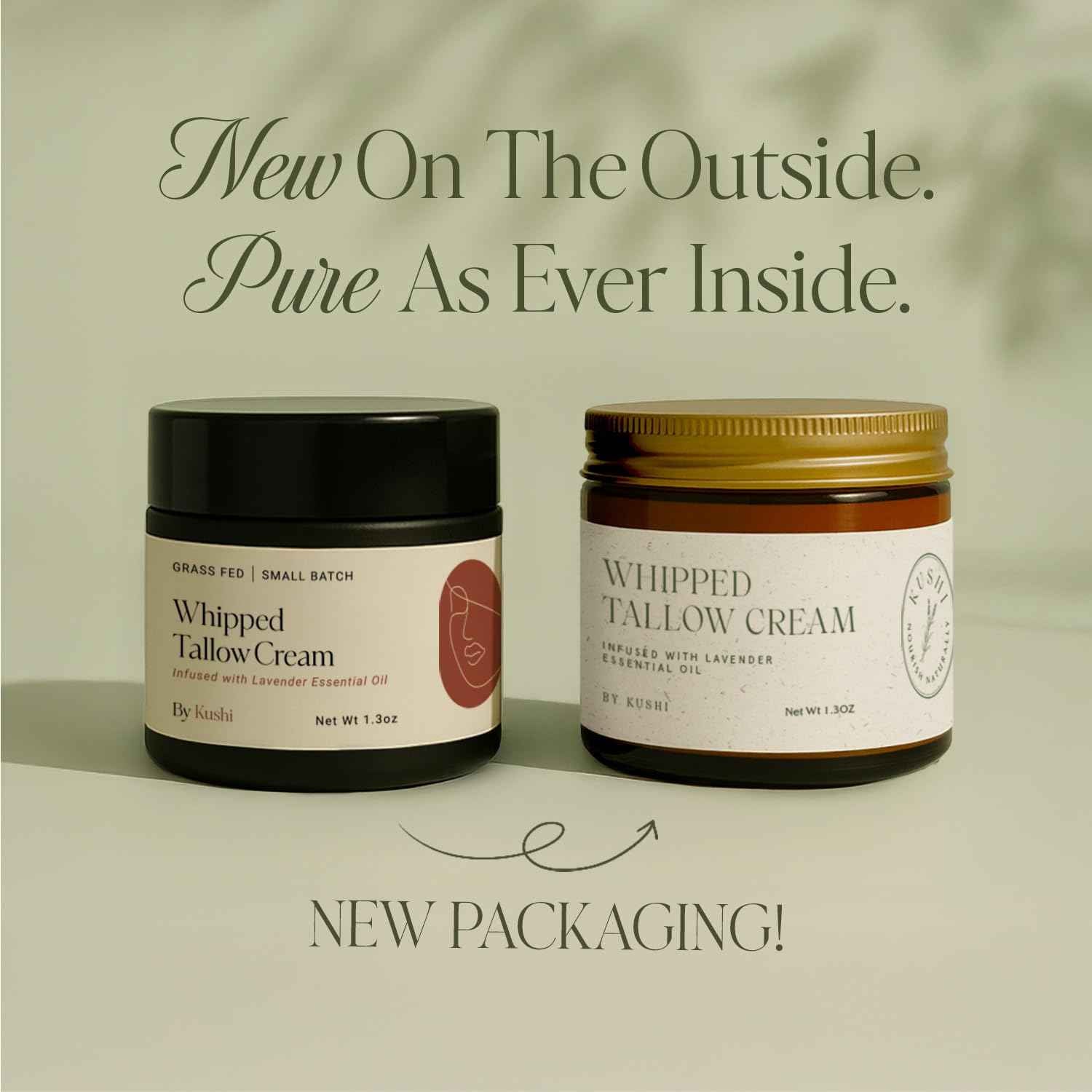 KUSHI Grass-Fed Whipped Tallow Cream Moisturizer for Face & Body – Organic Lavender – Vitamins A, D, E, K – Paraben & Sulfate Free, All-Natural Skin Care – 1.3oz