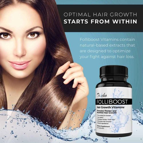 Folliboost Tricho Hair Growth Vitamins - Biotin, Vitamin C, Zinc & Vitamin B12 - Hair Care Capsules for Thicker, Fuller & Healthier Hair - 1 Pack