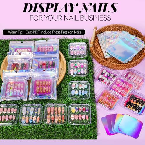 Teenitor Press On Nail Storage Box Set - 15 Acrylic Cases & Holographic Bags