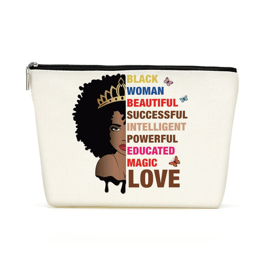 Black Woman Makeup Bag Afro Black Girl African American Cosmetic Bag Inspirational Gifts for Women Mom Sister Daughter Best Friends Nurse Coworker Bridesmaid Birthday Graduation Friendship Christmas