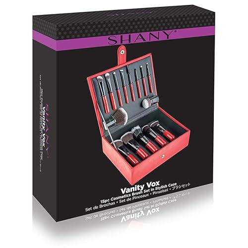 SHANY Makeup Brushes Vanity Vox- 15 Pc Premium Cosmetics Brush Set with Stylish Makeup Brush Storage Box and Brush Stand
