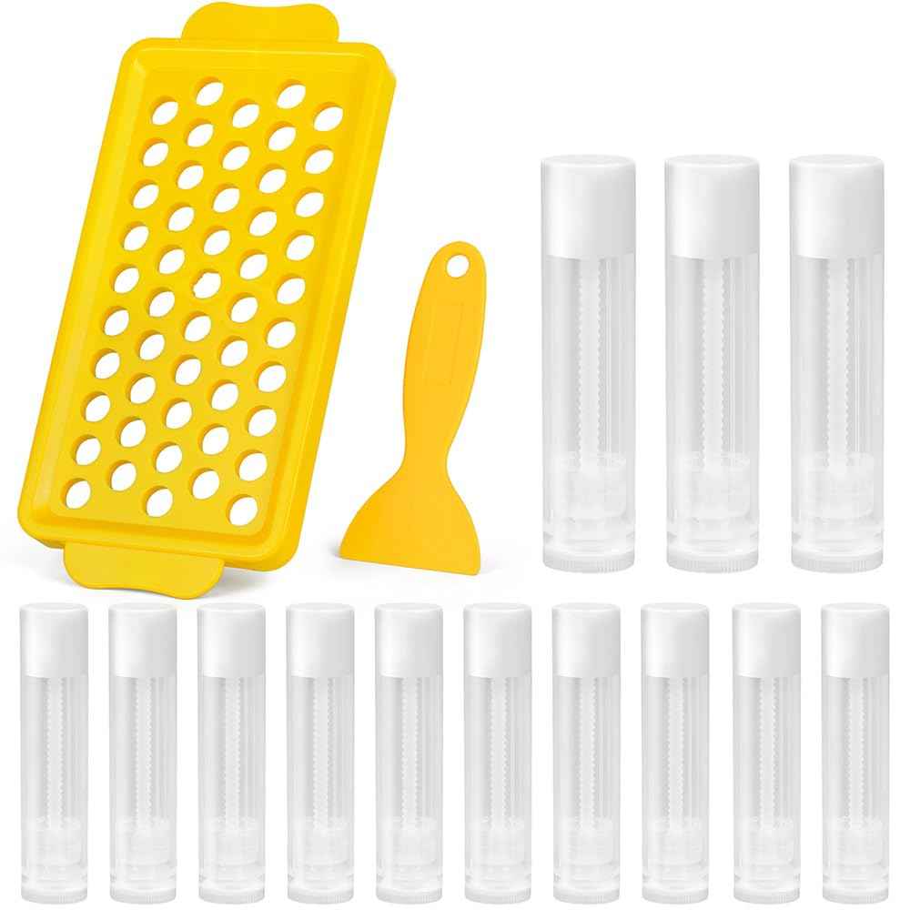 LotFancy Lip Balm Tubes with Filling Tray and Spatula, 50Pcs 5.5ml (3/16 Oz) Clear Lip Balm Containers with White Caps, BPA Free & Leak Free