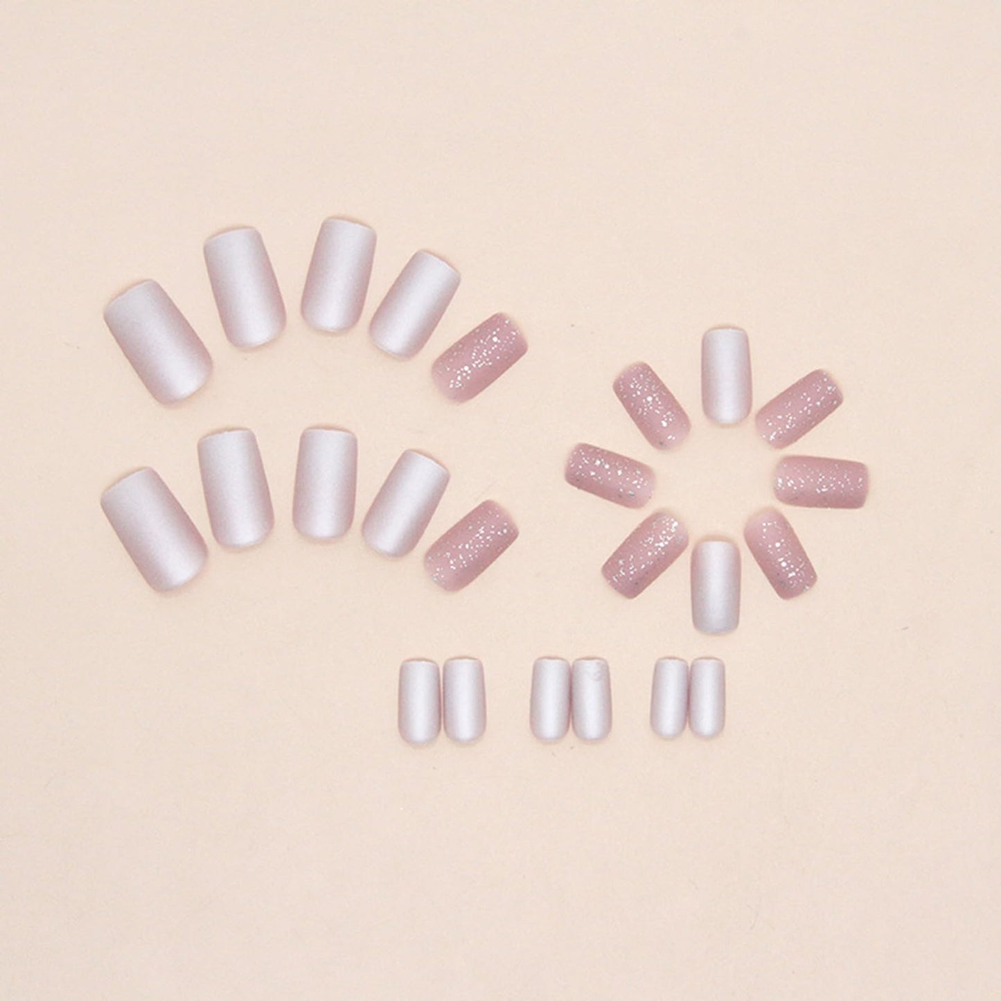 Pink Press on Nails, Medium Fake Nails Square False Nails with Aurora Sliver Spots Designs Full Cover Acrylic Nails Matte Glue on Nails Light Pink Stick on Nails for Women Girls Manicure Decorations