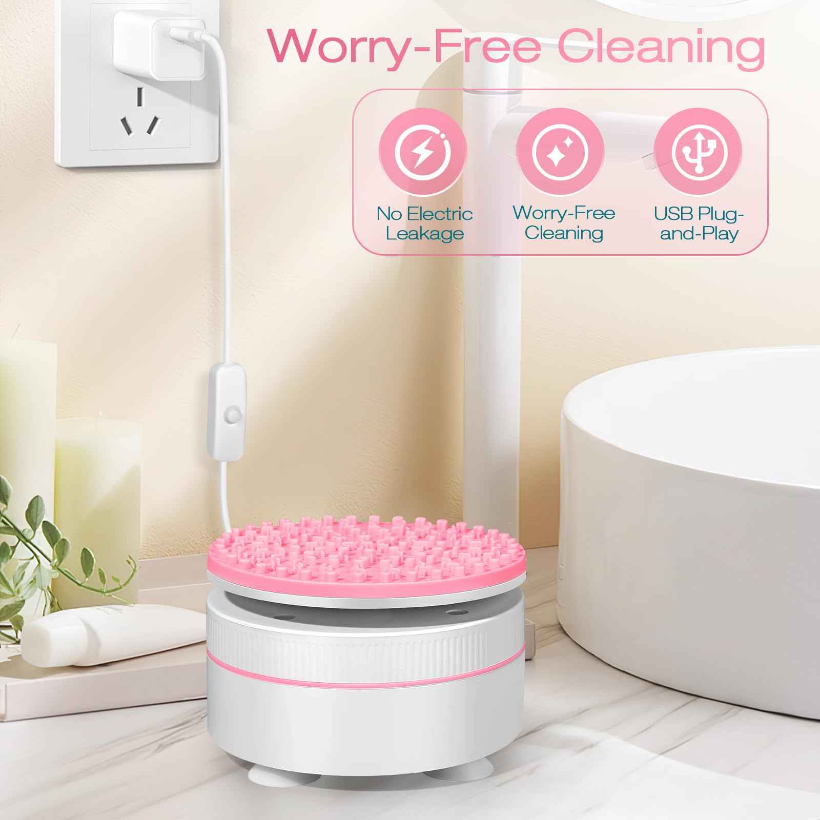 Makeup Brush Cleaner Machine With Solution, Make up Brush Cleaner Cleanser, Quick Deep Cleaning for Makeup Brushes, With Strong Suction Cup Stick to Sink, Stocking Stuffers Gifts for Women Wife Mom