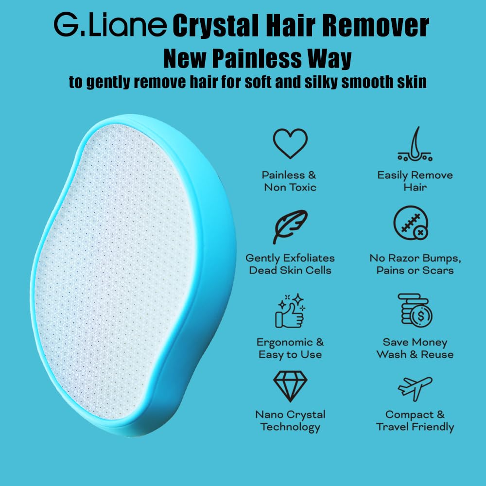 G.Liane Premium Crystal Hair Eraser,Natural Crystal Hair Remover for Women,Painless Exfoliation Hair Removal Epilator,Gentle and Efficient Lady Shaver and Trimmer on Leg Back Arm(Ocean Blue)