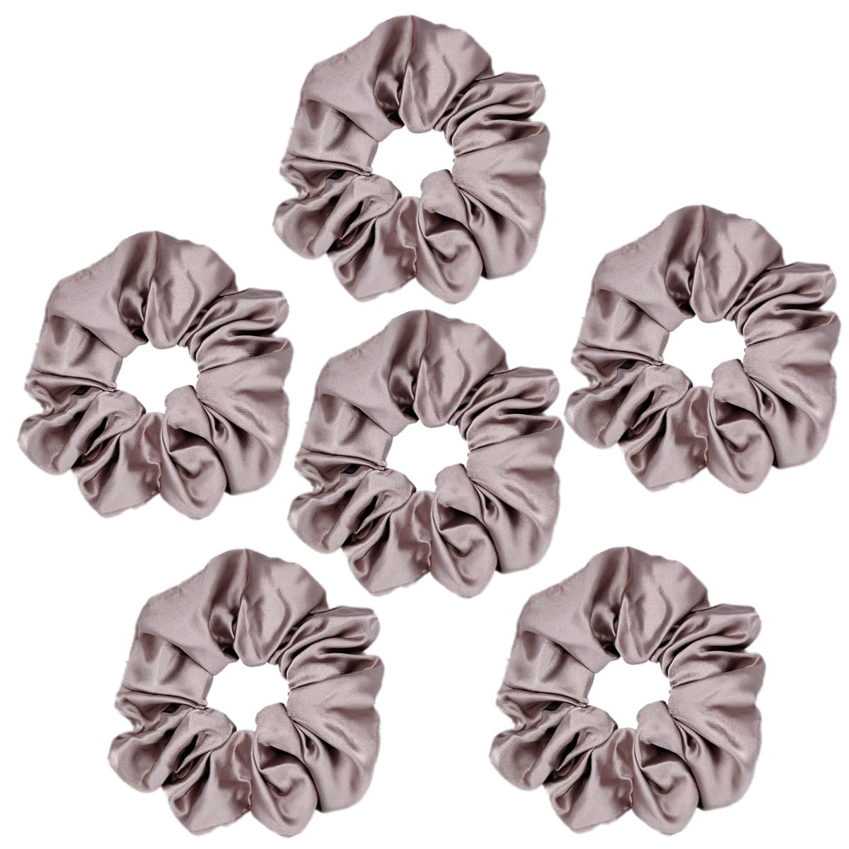 6 Pcs Satin Silk Hair Scrunchies, Soft Hair Ties, Fashion Bands, Bow Ropes, Elastic Ponytail Holders, Accessories for Women and Girls (4.3 inch, Champagne)