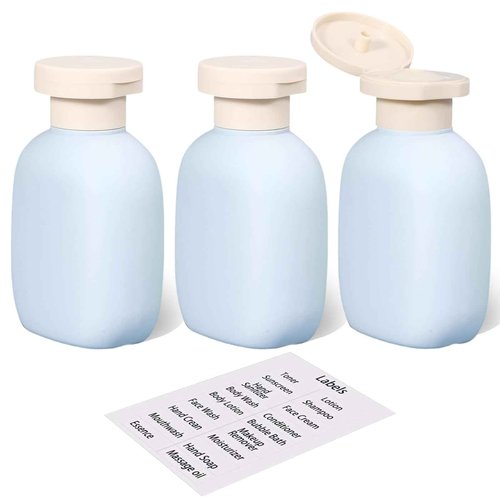 3 Pcs 3.4 oz Shampoo Squeeze Bottle, Refillable Plastic Travel Containers with Labels