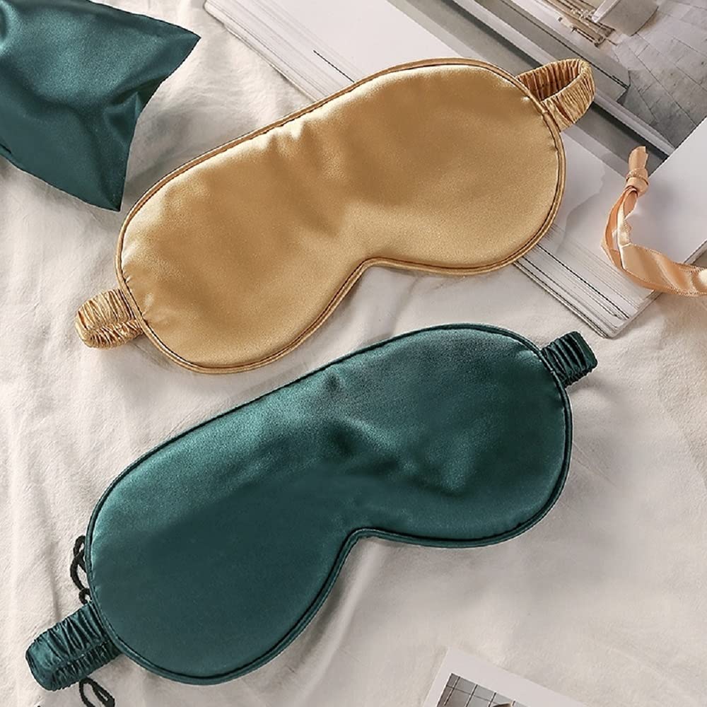 LCBD Silk Satin Sleeping Eye Mask, Dark Green Sleep Eye Mask Night Blindfold for Women and Men, Soft Breathable Blackout Eyeshade Eye Cover for Travel, Wedding Bridesmaid Gift