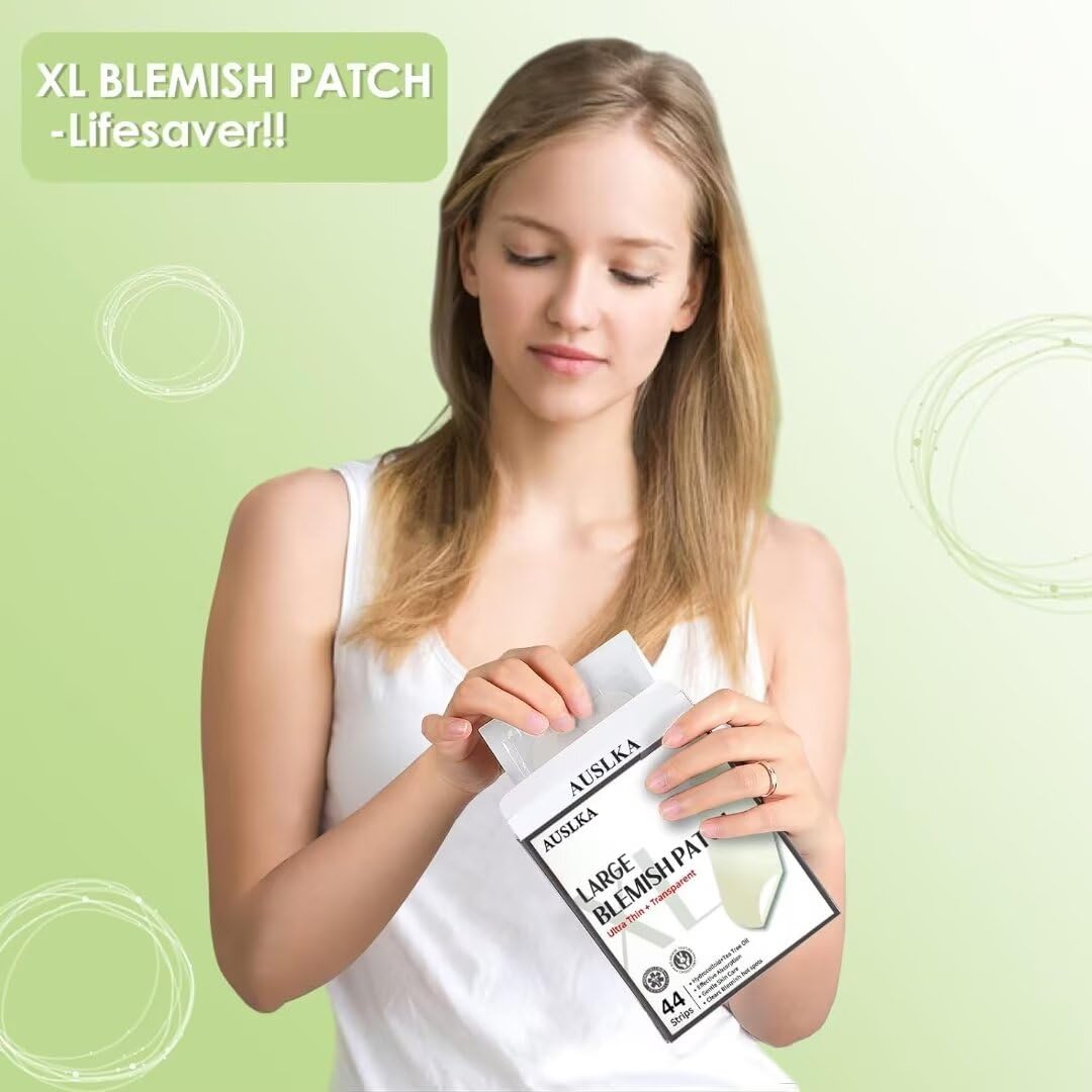 AUSLKA Blemishes Patches - 44 Strips, Hydrocolloid Dots - Large Blemishes Patch - Blemishes Stickers - Zit Breakouts - Suitable for Larger Area Outbreaks