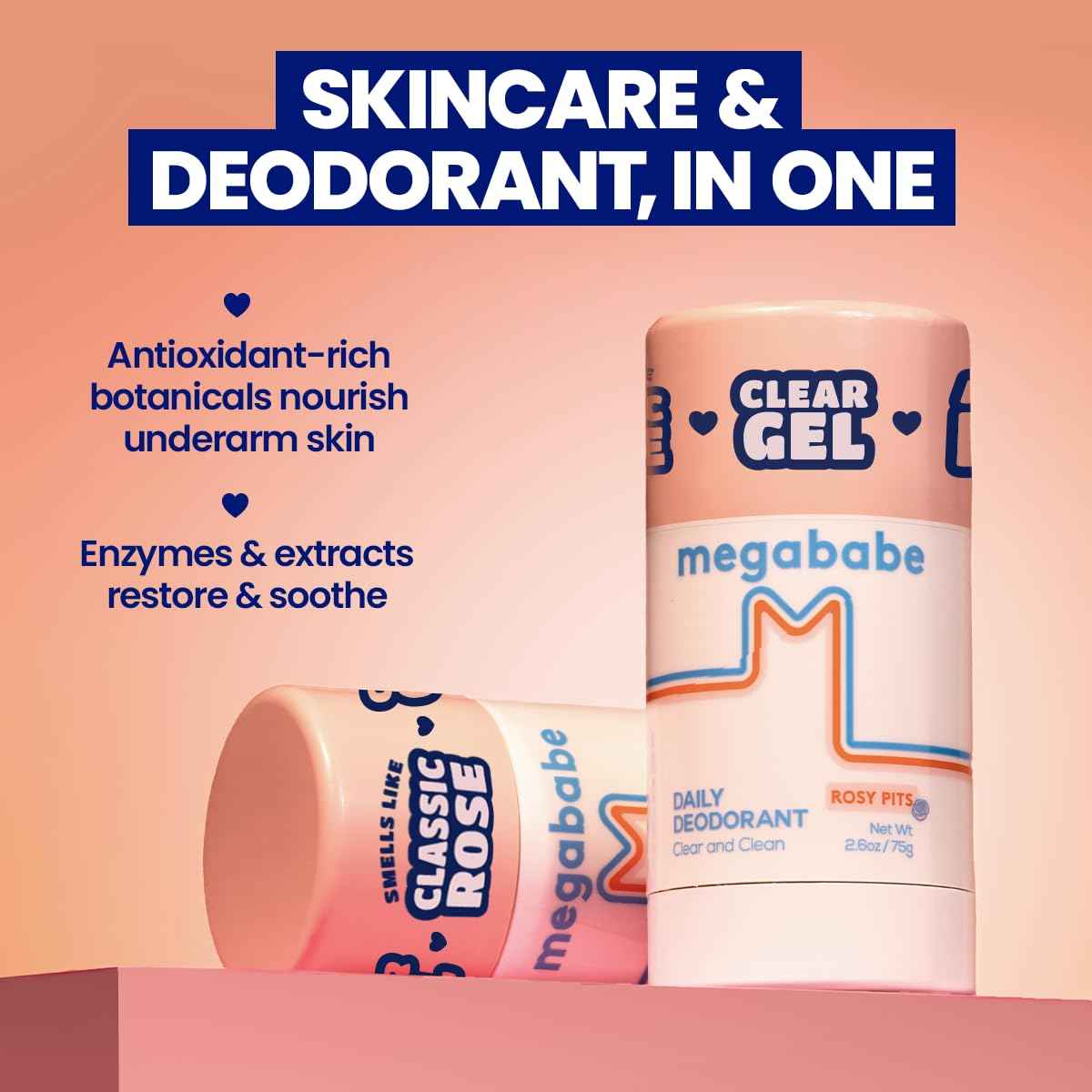Megababe Daily Deodorant - Rosy Pits | 72 hour Odor Protection | Aluminum-Free, Clear & Clean | 2.6 oz - 2 Pack