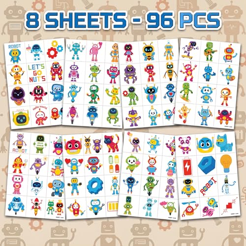 96 Pcs Robot Temporary Tattoos for Kids - Party Favors