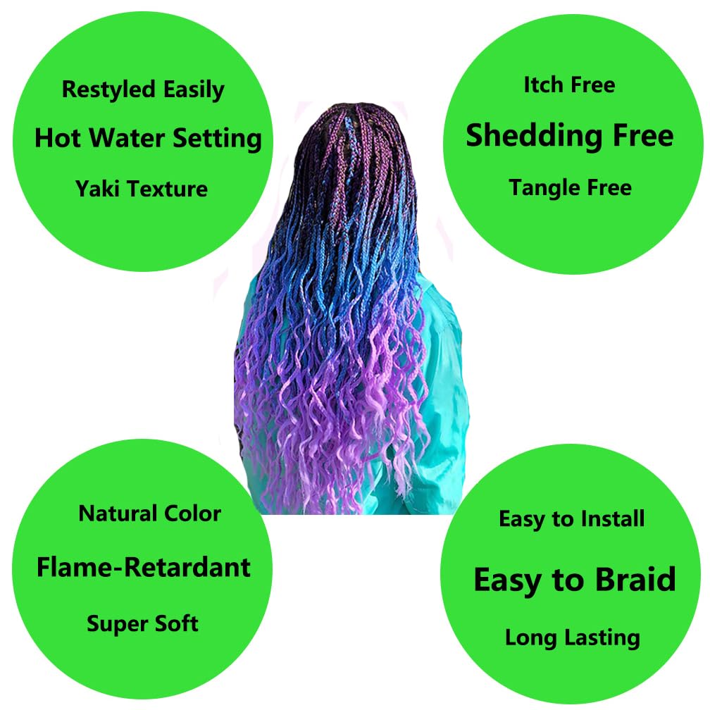 Braiding Hair Ombre Black to Sky Blue Kanekalon Braid Hair Extensions Hot Water Setting High Temperature Synthetic Fiber 24 Inches(B23-3Pack)