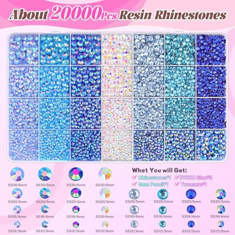 20000 Pcs Blue Rhinestones Bedazzling Kit with B7000 Glue