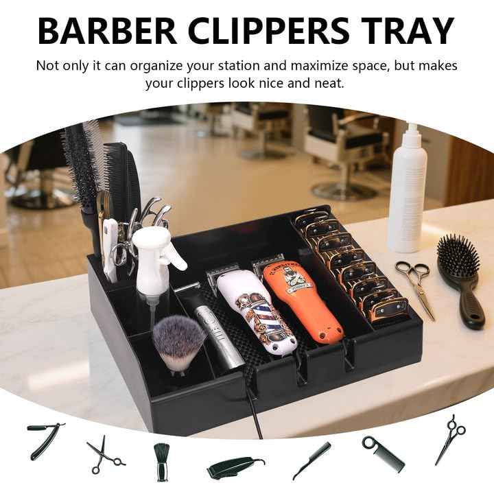 Barber Clippers Tray Station Hair Trimmer Holder Multifunctional Razors Case Stylist Hairdressing Combs Clips Scissors Holder(12.87" X 8.9")