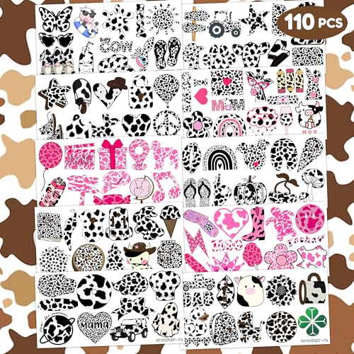 110 PCS Cow Print Temporary Tattoos Party Favors