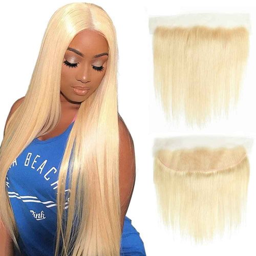 613 Frontal Straight 13x4 Transparent HD Lace Frontal Closure Ear To Ear Blonde 2A Brazilian Virgin Remy Human Hair Extension 100% Russian Blonde Human Hair for Women Pre Plucked 12 Inch