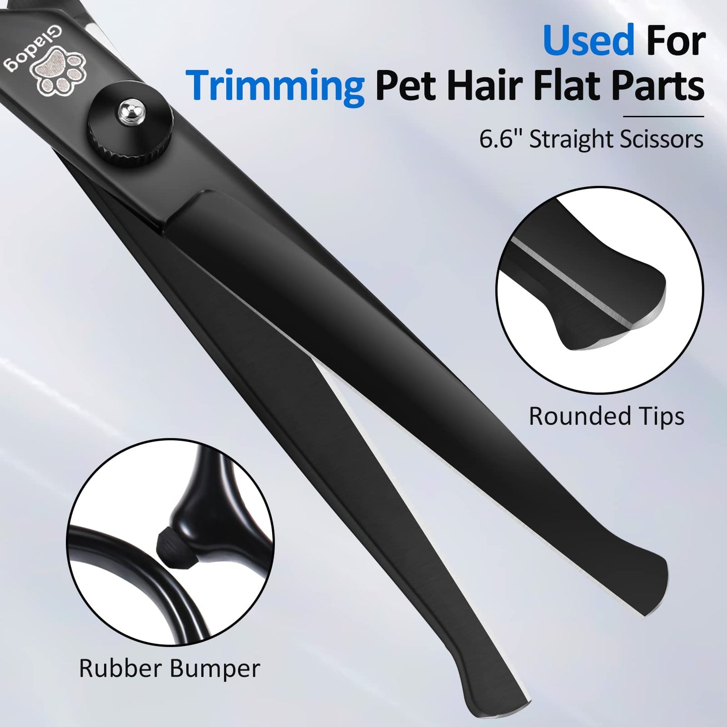 Dog Grooming Scissors Kit with Safety Round Tips, GLADOG Professional 5 in 1 Grooming Scissors for Dogs