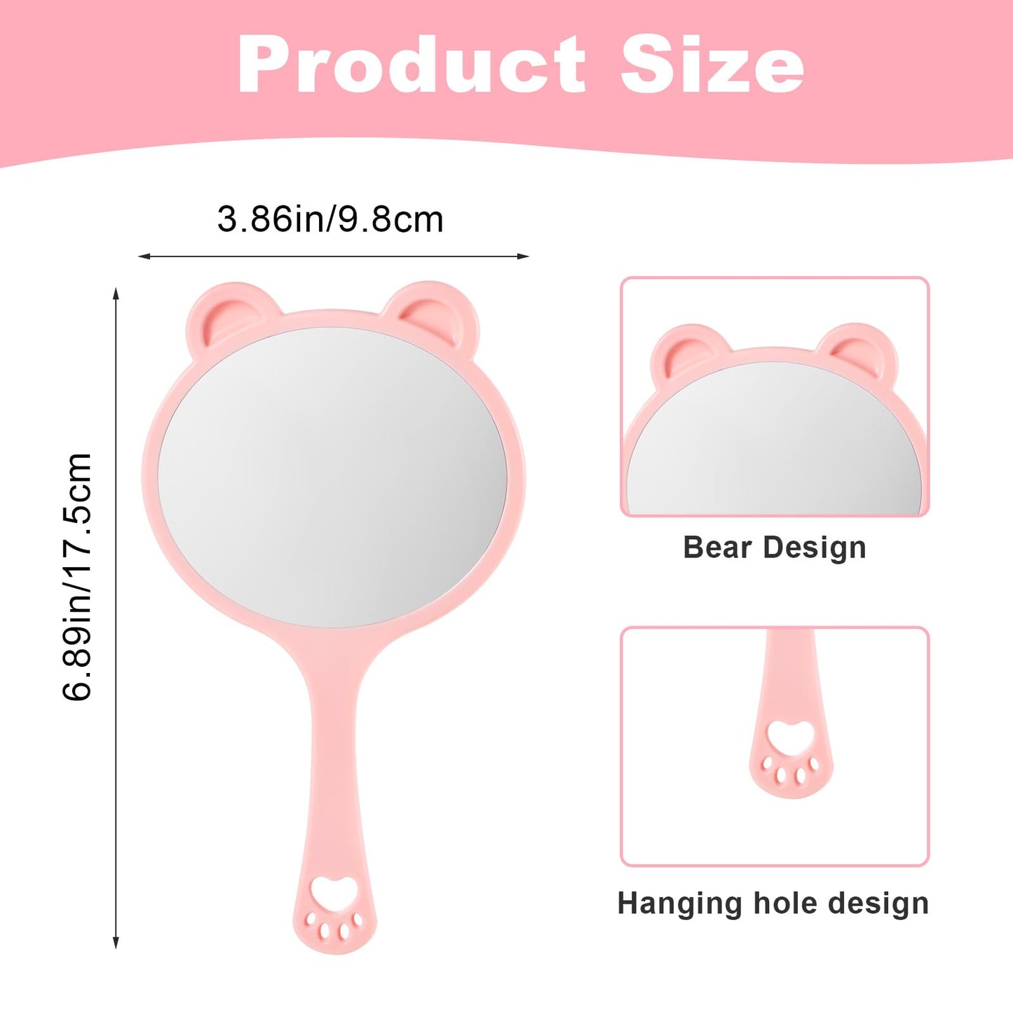 Qianyu Hand Held Mirror with Handle for Makeup Shaving Small Cute Professional Handheld Mirror with Hanging Hole Single-Sided Portable Multi-Purpose Travel Vanity Mirror for Men and Women