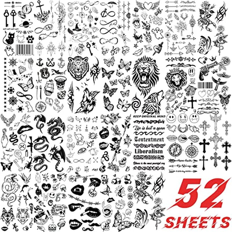 52 Sheets Temporary Tattoos for Kids & Adults – Tribal & Floral Designs