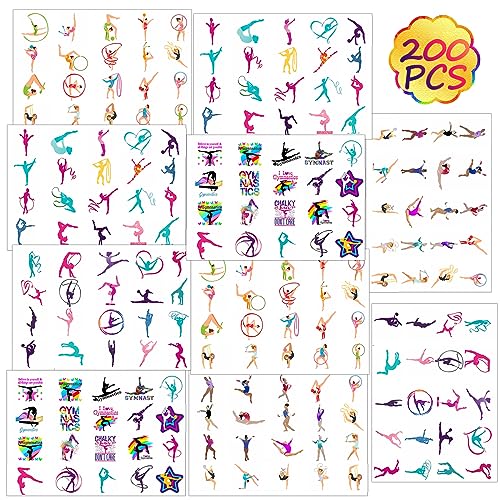 Gymnastic Temporary Tattoos for Kids - 10 Sheets, 200 Pieces