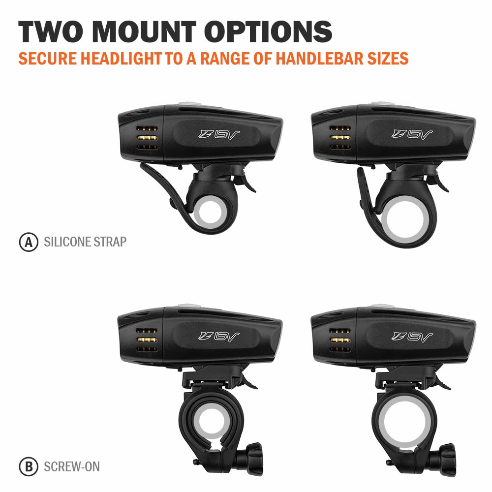 BV Super Bright Bike Light Set USB Rechargeable - Headlight & Taillight, Waterproof IP44 Bicycle Light, 3 Light Modes Including Flash Mode for Safety, Easy to Install and Fits All Bicycles