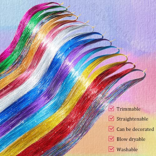 Hair Tinsel kit Fairy Hair Tinsel Kit 47 Inch Hair Extensions Hair Tinsel Kit Strands with Tool 12 Colors 2280 Strands Sparkling Glitter Fairy Hair Tinsel (12 Colors)