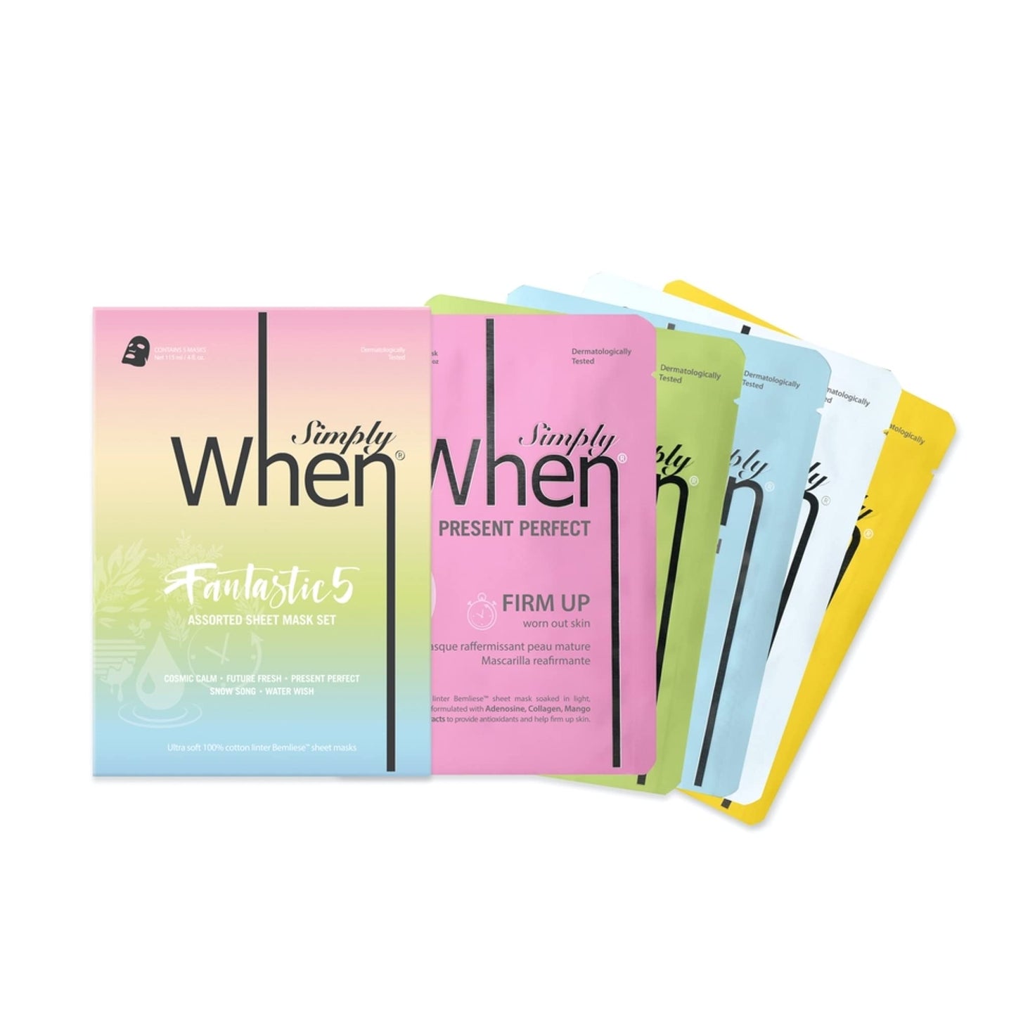 Simply When Ultra-Soft Cotton Linter Facial Sheet Mask (Assorted) (5 PACK)