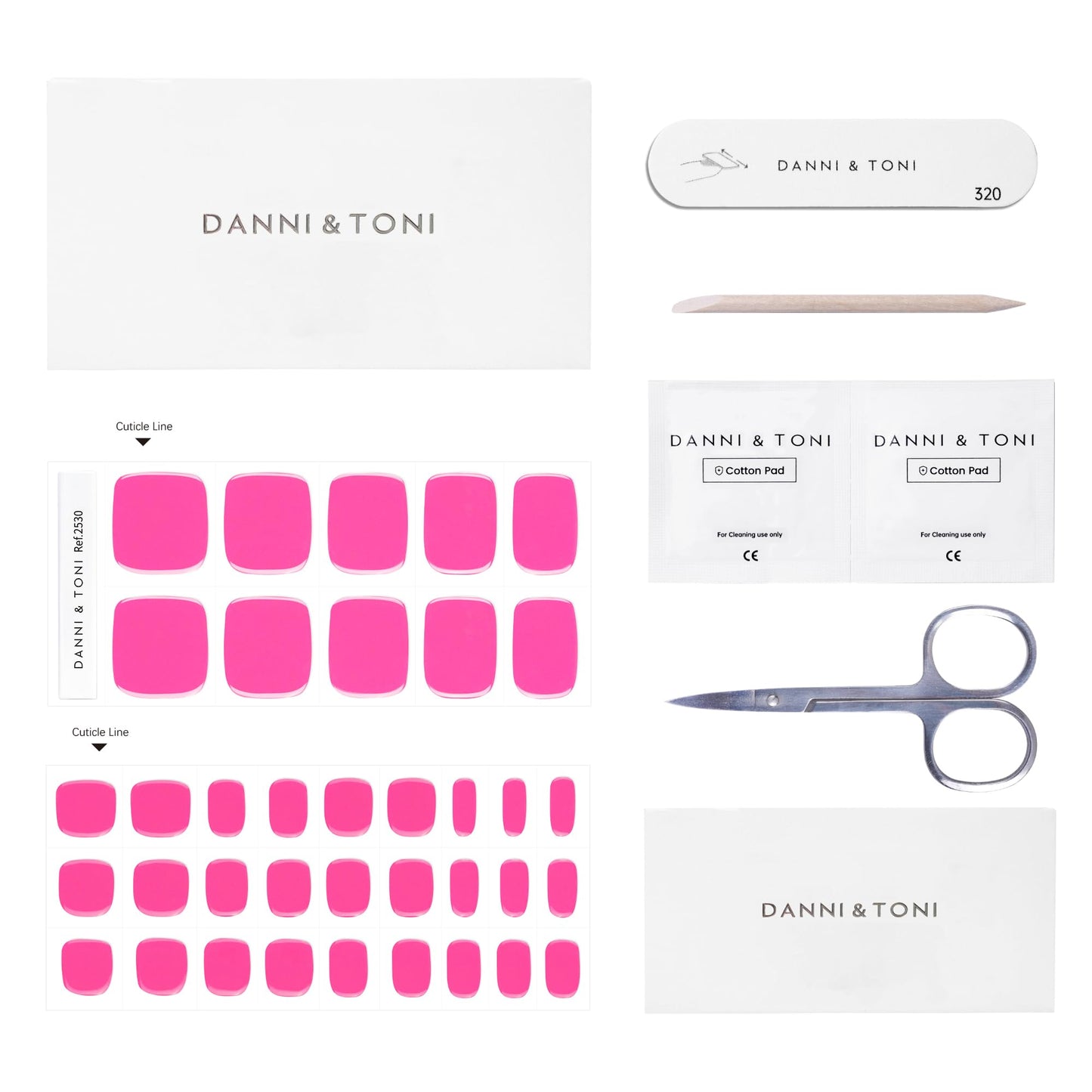 DANNI & TONI Semi Cured Gel Toenail Strips (Hot Pink) Bright Pink Gel Toenail Stickers Summer Gel Pedi Wraps 37 Stickers