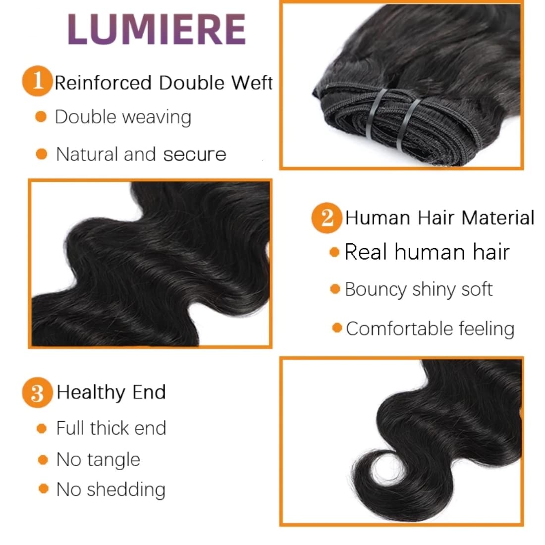 LUMIERE Hair Clip In Hair Extensions Real Human Hair - Guleless Body Wave Hair Extensions Clip Ins Wear And Go Grade 120g 10A Brazilian Remy Hair 8Pcs With 20Clips Double Wefts Thick and Soft 14 Inch